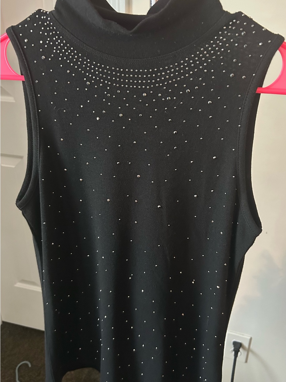 Black Sleeveless Mock Neck Top with Silver Stud Detail
